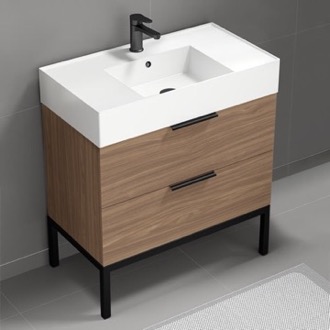 Bathroom Vanity Walnut Bathroom Vanity, Free Standing, 32